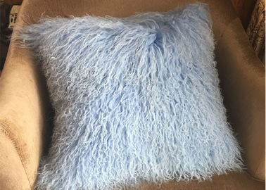 China Mongolian fur pillow Sky Blue Luxury Long Sheep Fur Couch Pillow in Hotel supplier