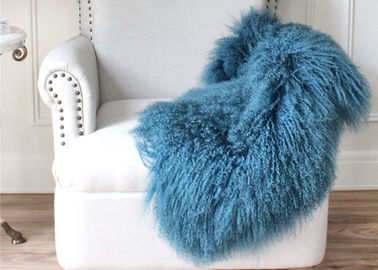 China Mongolian Sheepskin Rug Home Decoration Customize Design Genuine Leather Fur Various Blue Colors supplier