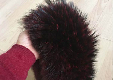 China Extra Long Pile Real Raccoon Fur Collar Scarf Wine Color With Button Holes supplier