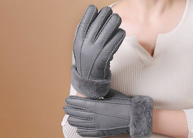 China Double Face Leather Mittens Sheepskin Lined , Windproof Sheepskin Driving Gloves supplier