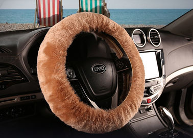 China Brown Super Fuzzy Steering Wheel Cover , Real Soft Fur Car Accessories Wheel Covers  supplier