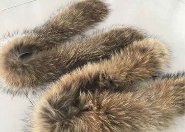 China Brown Real Raccoon Fur Collar Trim Anti Shrink Warm For Women Winter Coat supplier