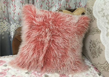 China Mongolian Fur PIllow Home Decor  Genuine Mongolian Tibetan Sheepskin Lamb Wool Pink Throw Pillow supplier