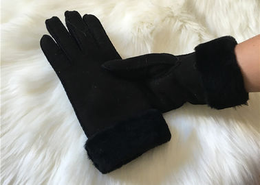 China Ladies Black Shearling Lambskin winter Gloves double face sheepskin leather glove supplier