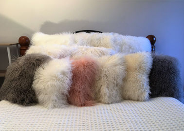 China Long Hair Sheepskin Real curly Sheep fur pillow Mongolian lambswool Cushion supplier