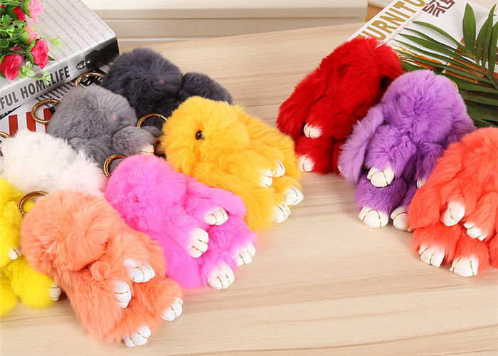 colorful real fur bunny keychain in stock furry animal keychain for charm bag