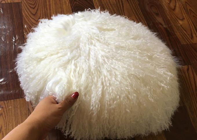 Single Sided Long Hair Mongolian Fur Pillow Light Grey Round / Rectangular Shape