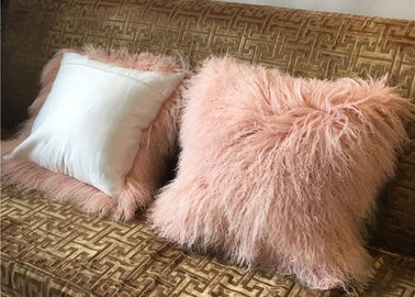 China Custom Made 100% Long hair Mongolian lamb fur pillow 45x45cm dyed colors free samples supplier