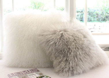 China Double Sided Sheepskin Soft Fuzzy Pillows , Real Mongolian Fur Cushions supplier