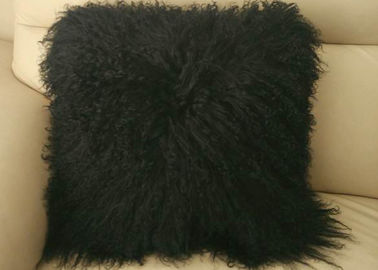 China Mongolian fur pillow TIBETAN MONGOLIAN SHEEPSKIN FUR CUSHION BLACK - 45cm supplier