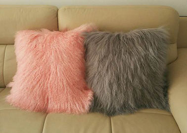 China Genuine Mongolian fur 100% Pink Long Hair Sheepskin Lamb fur Throw Pillow 45cm square supplier