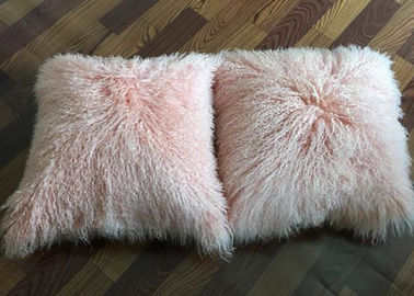 China Mongolian fur pillow Blush Pink Luxurious Genuine Tibetan Mongolian fur Throw supplier