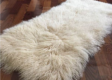 China Fur Bed Blanket Mongolian Sheepskin Rug 60x120cm Beige Color Fireproofing supplier
