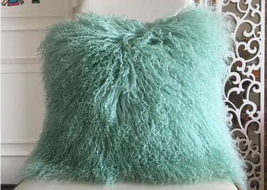 China Mongolian fur pillow Mint Green Warm Soft Tibetan Lambskin Throw Pillow 22 inch supplier
