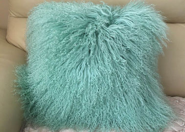 China Mint Green Real Mongolian Fur Pillow 16 Inch Square With Zipper Closure supplier