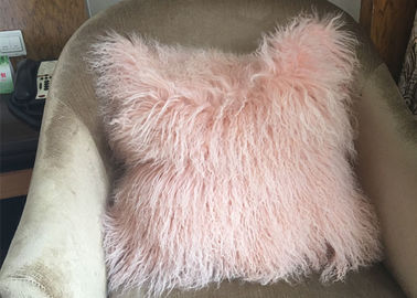 China Long Tibetan Sheepskin Wool Real Pink Mongolian Lamb Fur Cushion Cover supplier