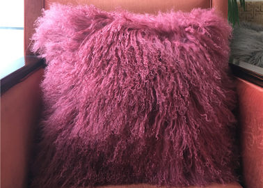 China Real Tibetan Lambskin Cushion Long Hair Purple Mongolian fur Pillow Cover supplier