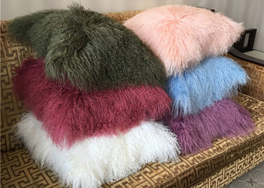 China Real Tibetan Lambskin Colorful Furry Mongolian Sheep Fur Throw Pillows supplier