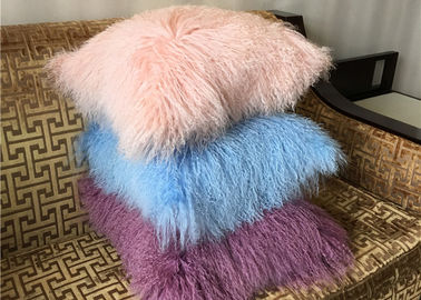 China Mongolian fur Pillow Luxurious Dyed Real Long Hair Sheep Fur Throw For home supplier