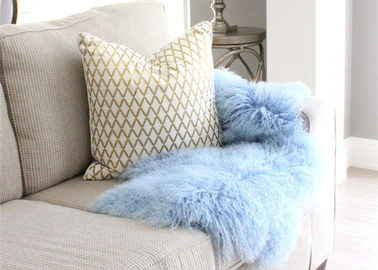 China Light Blue Long Hair Mongolian Sheepskin Rug Chair Cover With Customized Size supplier