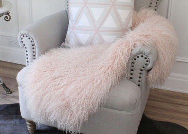 China Light Pink Real Sheepskin Rug Long Silky Curly Fur 2' X 4' For Winter / Spring / Autumn supplier