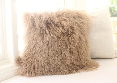 China Mongolian fur Pillow TIBETAN MONGOLIAN SHEEPSKIN FUR CUSHION TAN  50cm supplier