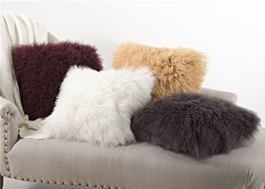 China Warm Real Fur Pillow Covers , Customized Decorative Mongolian Fluffy Cushions  supplier