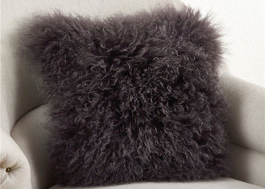 China Dark Gray Fuzzy Throw Pillows , Soft Curly Hair Wool Decorative Bed Pillows  supplier