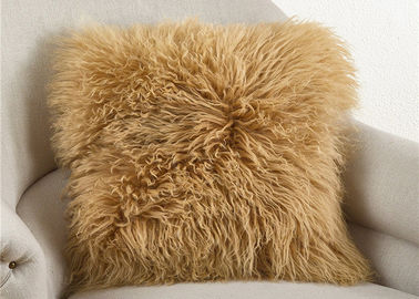 China Dyed Brown Long Wool Mongolian Fur Pillow 20 Inch Square For Sleeping OEM supplier
