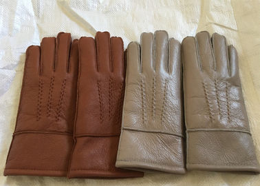 China Windproof Men'S Shearling Sheepskin Gloves , Thick Fur Lined Leather Gloves Mittens  supplier