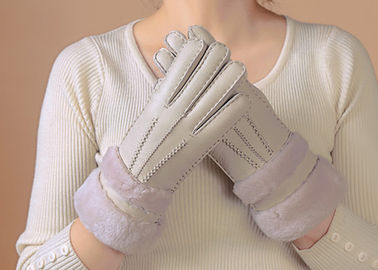 China Waterproof Womens Shearling Lined Gloves , Ladies Grey Sheepskin Gloves  supplier