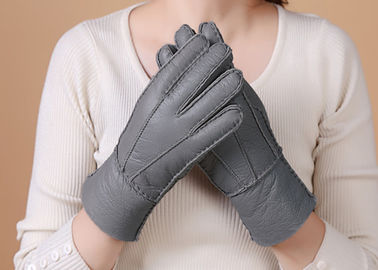 China Real Fur Lined Grey Warmest Sheepskin Gloves Smooth Surface With Finger supplier