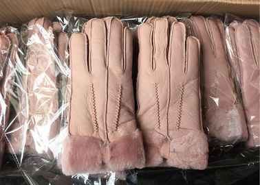 China Smooth Surface Winter Warmest Sheepskin Gloves Double Face Pink  L Size supplier