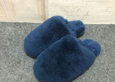 China Navy Blue Fluffy Sheep Wool Slippers Quake Proof With Double Face Sheepskin supplier