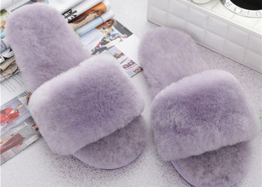 China Open Toe Durable Women Soft Fuzzy Slippers Breathable With Australia Sheepskin supplier