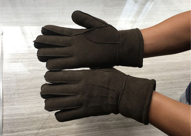 China Handsewn Sueded Lamb Shearling Gloves , Black Mens Winter Mittens supplier