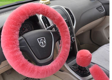 China Natural / Dyed Color Sheepskin Steering Wheel Cover With Diameter 38cm supplier