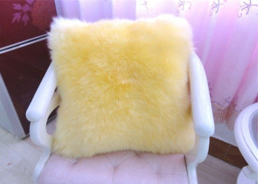 China Yellow Sheepskin Floor Cushion With Zipper , Lambswool Seat Soft Fuzzy Pillows  supplier