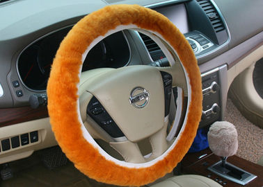 China Real Brown Sheepskin Steering Wheel Cover Warm Soft For Autumn / Winter supplier