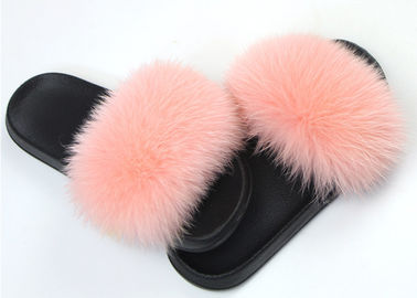 China Customized Color Women Fox Fur Slippers Sandals With Fuzzy Hair / Rubber Sole supplier