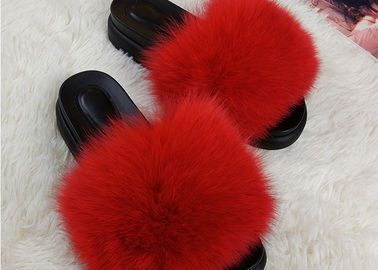 China Summer Lady Sandals Womens Fox Slippers , Super Soft Fuzzy Slide Slippers  supplier