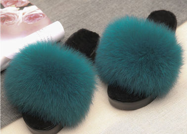 China Winter Women Plush Real Fox Fur Slippers Anti Slip With EVA Rubber Sole supplier
