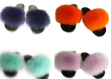 China Long Hair Fluffy Fox House Slippers Rubber Sole Soft Comfortable For Women supplier