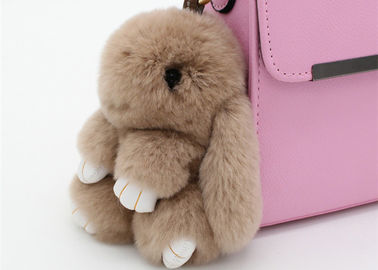 China Brown Plush Rabbit Fur Keychain 15 Cm Handmade Lightweight For Handbag supplier