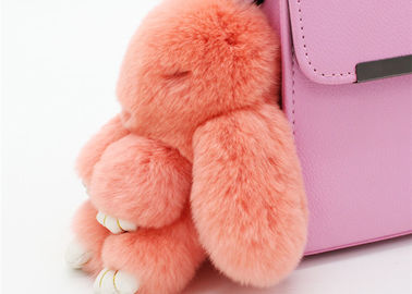 China Handmade 13cm Fluffy Rabbit Bag Charm , Plush Bunny Handbag Charms Keyrings  supplier