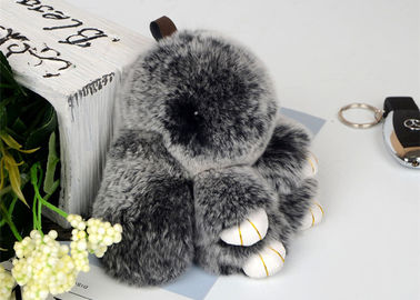 China Handmade Fluffy Cute Rabbit Fur Keychain Black Color / White Tips supplier