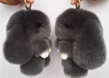 China Dark Grey Real Rabbit Fur Keychain Cute Plush Animal Shape For Garment supplier