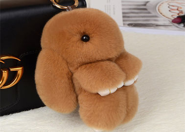 China Dyed Brown Rabbit Fur Keychain 18cm Size PP Catton Fillings Used For Bag supplier