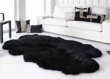 China Smooth Surface Black Fur Throw Blanket , Black Extra Large Sheepskin Rug supplier