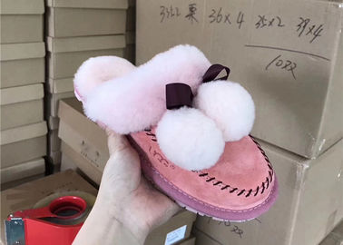 China Light Pink Soft Sole Sheep Wool Slippers for Bedroom , Womens House Slippers supplier